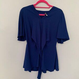 Grace Karin blue wrap tie detail v-neck stretch pullover shirt top blouse
